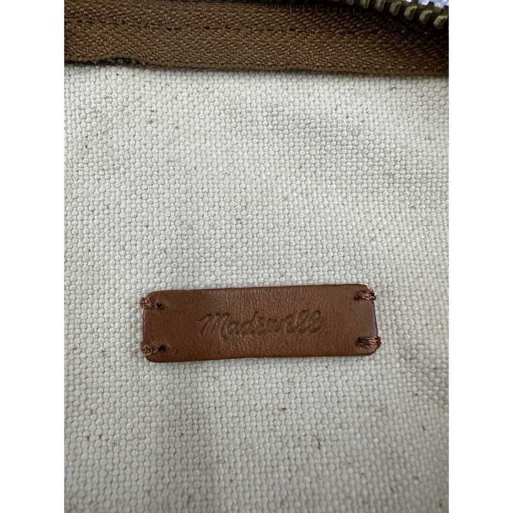 Madewell Canvas Sling Bag Leopard Print Tan Brown Leather Strap Crescent Bag - Picture 2 of 10